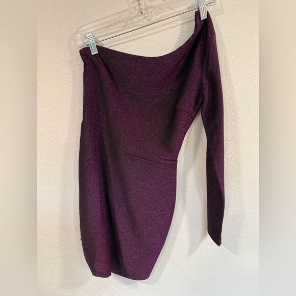 Lulu’s Exceptional Approach Purple Lurex One-Shoulder Mini Dress, Size Small - Picture 5 of 7